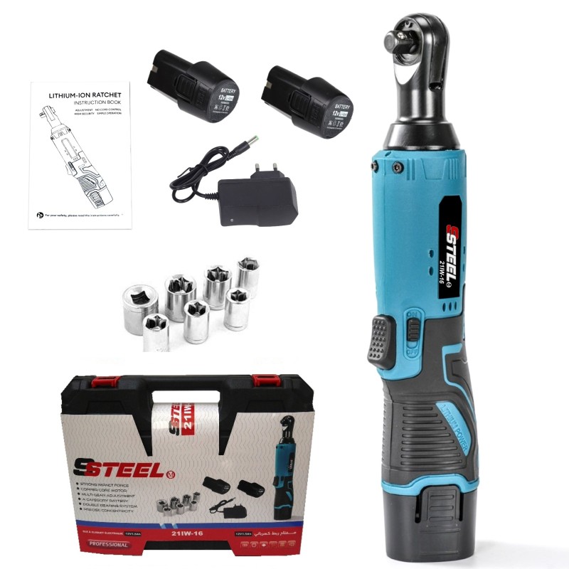 Clé à cliquet sans fil, 2 batteries lithium 12V 2Ah  + accessoires