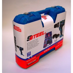 صندوق أدوات مع مثقاب كهربائي محمول مع بطاريتين متعددتي الوظائف بقوة 21 فولت، مجموعة أدوات مكونة من 125 قطعة للإصلاح والصيانة