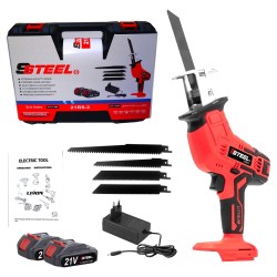 منشار ترددي لاسلكي مزود ببطاريتين 21 فولت 2 أمبير و4 شفرات للخشب والمعادن والألومنيوم والحجر.