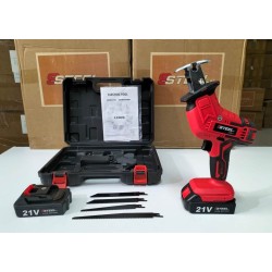 منشار ترددي لاسلكي مزود ببطاريتين 21 فولت 2 أمبير و4 شفرات للخشب والمعادن والألومنيوم والحجر.