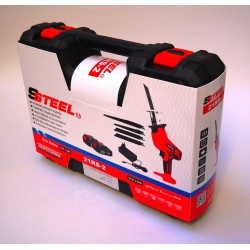 منشار ترددي لاسلكي مزود ببطاريتين 21 فولت 2 أمبير و4 شفرات للخشب والمعادن والألومنيوم والحجر.