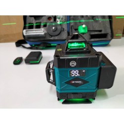 مستوى ليزر محمول رباعي الأبعاد مكون من 16 خطًا مزود ببطاريتين وشعاع أخضر ومستوى ذاتي