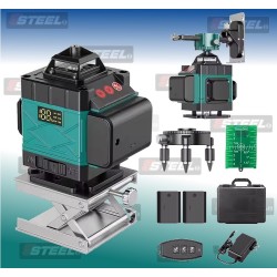 مستوى ليزر محمول رباعي الأبعاد مكون من 16 خطًا مزود ببطاريتين وشعاع أخضر ومستوى ذاتي