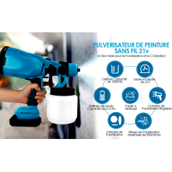 Pistolet Pulvérisateur de Peinture, 2 Batterie 21V 1.5Ah