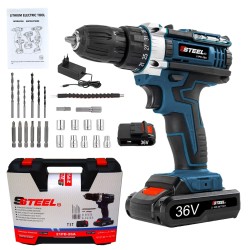 مثقاب كهربائي محمول مع بطاريتين متعددتي الوظائف بقوة 21 فولت، مجموعة أدوات مكونة من 125 قطعة للإصلاح والصيانة