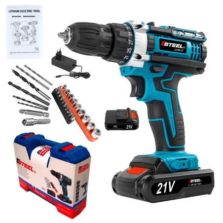 صندوق أدوات مع مثقاب كهربائي محمول مع بطاريتين متعددتي الوظائف بقوة 21 فولت، مجموعة أدوات مكونة من 125 قطعة للإصلاح والصيانة