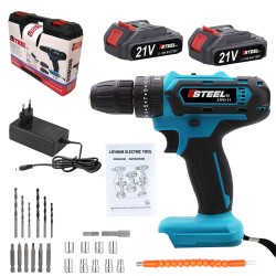 مثقاب/مفك براغي 21 فولت 2*1.5 أمبير 42  نيوتن متر مع ملحقات من الفولاذ المقاوم للصدأ